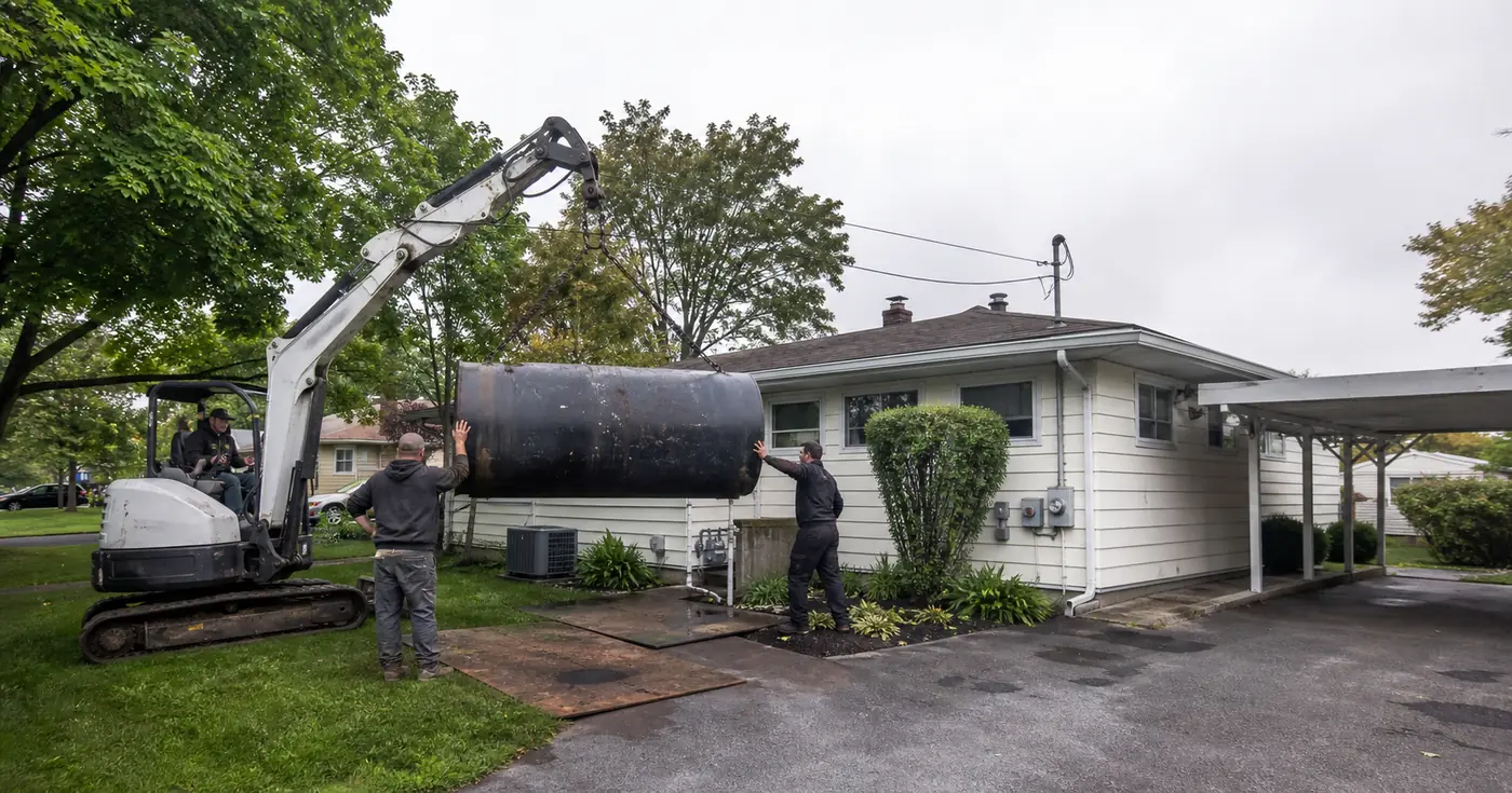 Oil tank removal beside a mid-century Bucks County Pennsylvania home